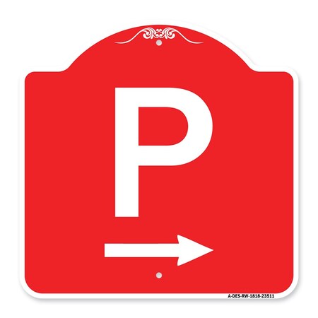 Signmission Designer Series PW/ Right Arrow, Red & White Aluminum Architectural Sign, 18" x 18", RW-1818-23511 A-DES-RW-1818-23511